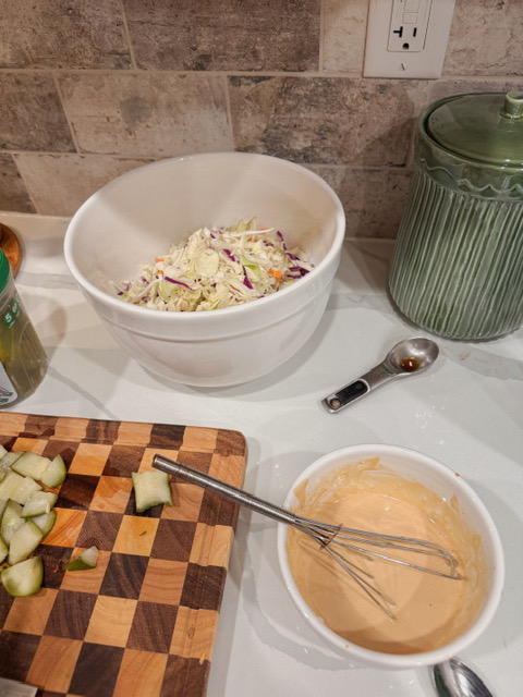 slaw mix and sauce prepared