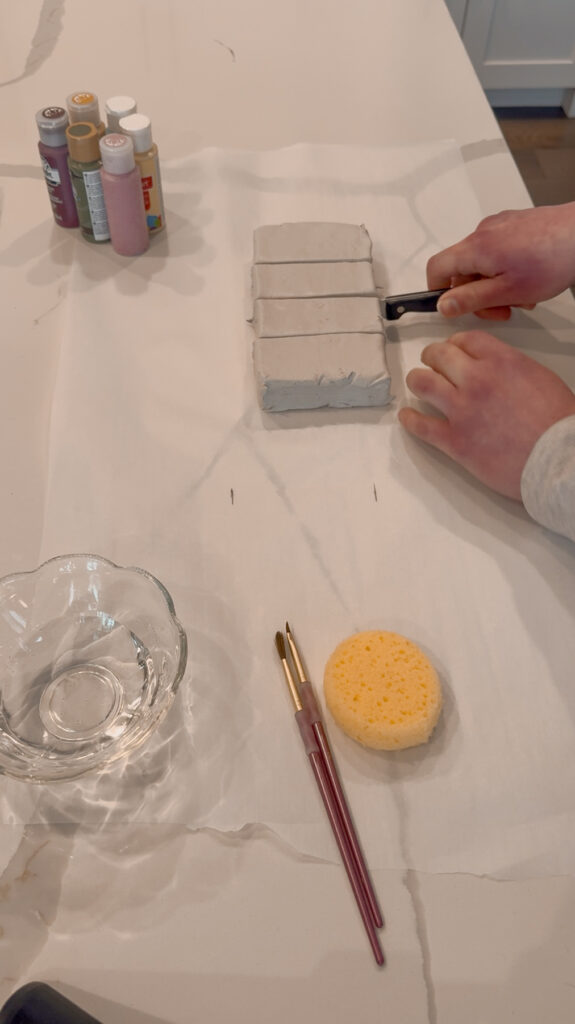 DIY air dry clay letters; cutting the clay