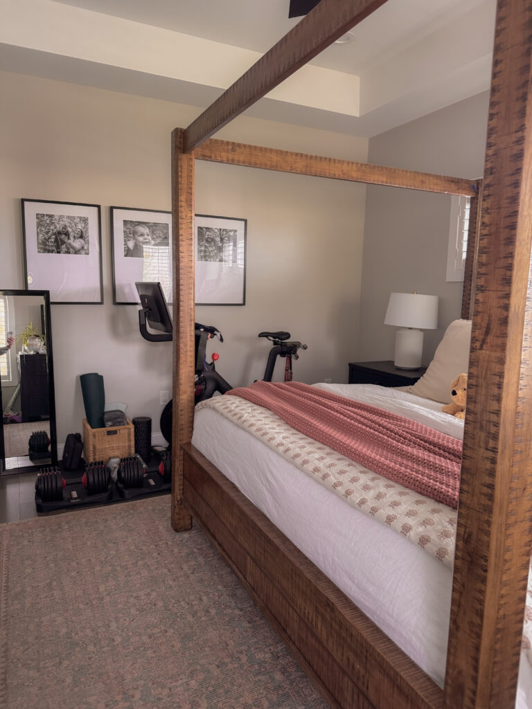 wide view of small space home gym