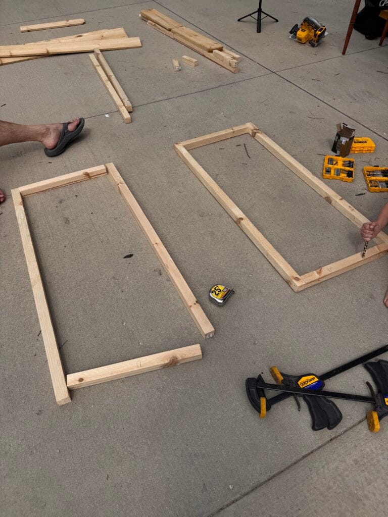 shelf and counter framing for DIY mud kitchen