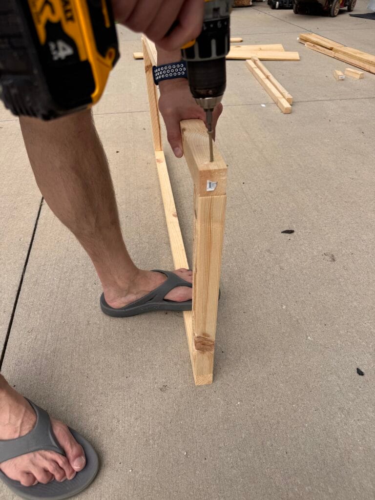 drilling DIY mud kitchen