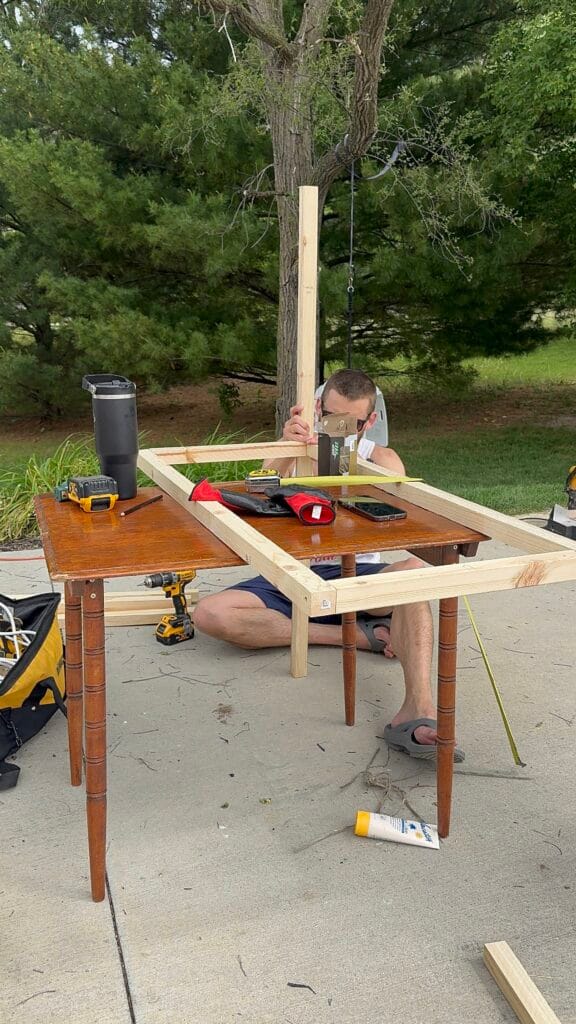 measuring DIY mud kitchen