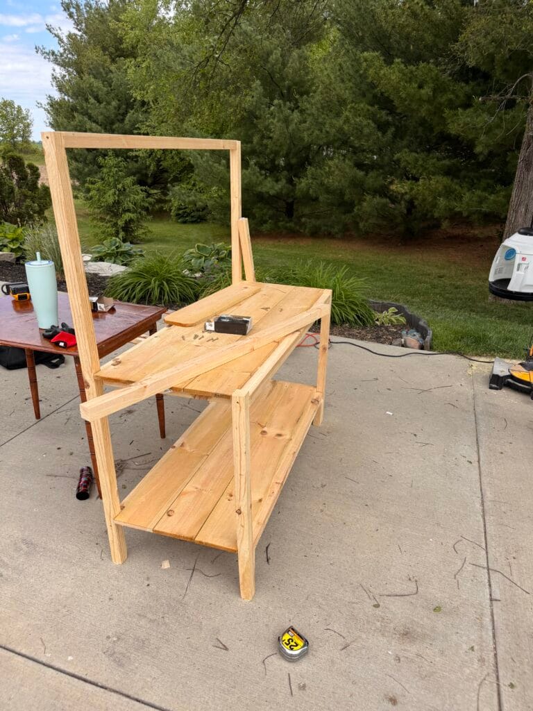 mid construction DIY mud kitchen
