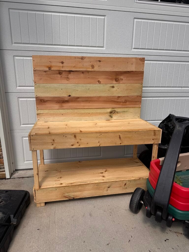 DIY mud kitchen before it is stained in Cabot Australian Timber Oil